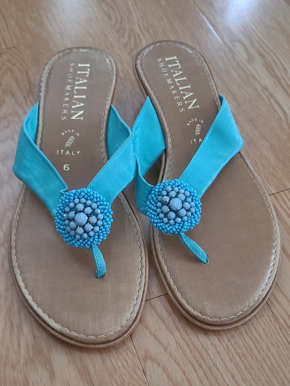Italian Shoemakers Turquoise Beaded Thong Sandals